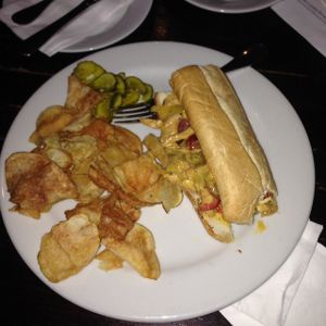chicken cheesesteak! the place is dim lit so I had to use flash and it makes it look not that good. but this tastes delicious!! the vegan cheese was the best cheese  at Johnny Rads in Baltimore