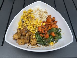 BYO bowl with General Tso’s tofu, rice and veggies.   at Crave Nature's Eatery in Lawrenceville