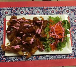 Their version of chicken* and chips  at TerraZen Centre in Amsterdam