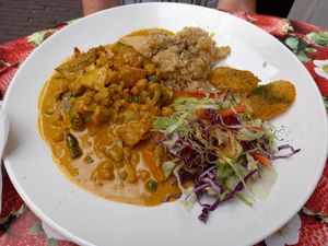 Jamaican plate. Excellent curry. at TerraZen Centre in Amsterdam