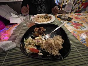 Late picture, I ate a bunch lol. I forgot what I had and can’t find the menu either:/ the other dish is the Lady Plate. Both were very good. Dub music playing. Great time !!  at TerraZen Centre in Amsterdam