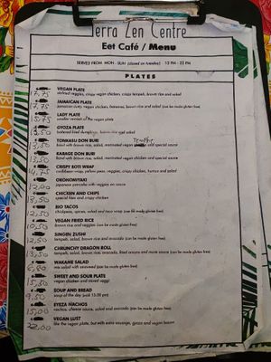 Menu at TerraZen Centre in Amsterdam