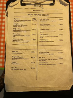 Menu  at TerraZen Centre in Amsterdam
