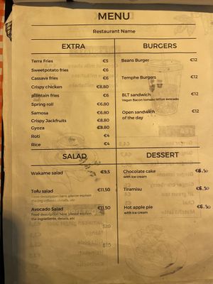 Menu  at TerraZen Centre in Amsterdam