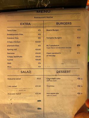 Menu  at TerraZen Centre in Amsterdam