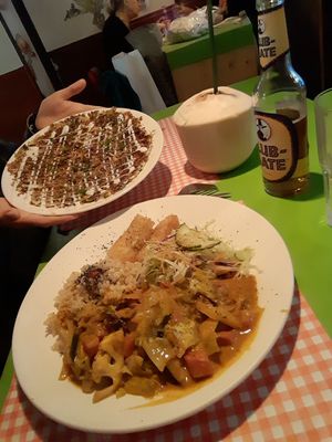 Jamaican plate, okinomyaki at TerraZen Centre in Amsterdam