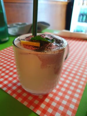 Coconut milkshake - yum! at TerraZen Centre in Amsterdam