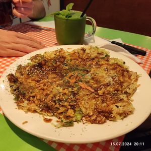 Japanese pancake with veggies at TerraZen Centre in Amsterdam