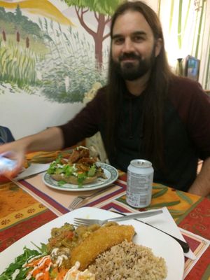 Burger and Jamaican Plate at TerraZen Centre in Amsterdam