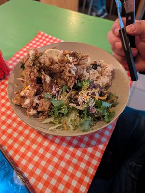 Karaage domburi with jackfruit at TerraZen Centre in Amsterdam