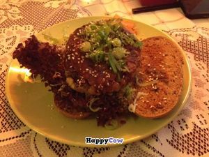 Vegan chicken katsu burger at TerraZen Centre in Amsterdam