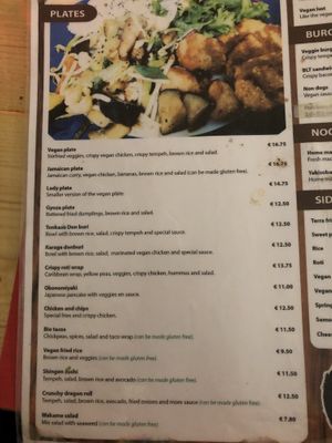 Menu at TerraZen Centre in Amsterdam