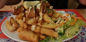 Vegan "Chicken"&fries at TerraZen Centre in Amsterdam