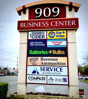 Cup & Crêpe monument sign at Cup & Crêpe in Everett