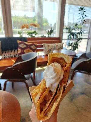 Oma's Bavarian apple crumble with coconut whip at Cup & Crêpe in Everett