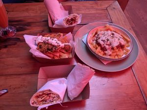 Loaded fries, shawarma, "fish" and chips at Ethos Conscious Food in Nairobi