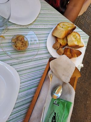 Bread and tiny eggplant salad, 1.50€ at Kriton Gefsis in Aegina in Aegina