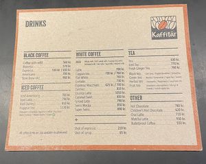 Drink menu  at Kaffitar - Bankastræti in Reykjavik