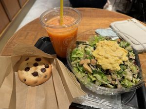 Cookie, orange and carrot juice, tofu salad   at Chopped Salad Day Nagoya in Nagoya