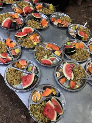 Poha and fruits 🌱  at Sadhana Forest Seva Kitchen in Auroville