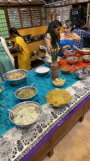 First Saturday potluck food at Sadhana Forest Tea Hut  at Sadhana Forest Seva Kitchen in Auroville
