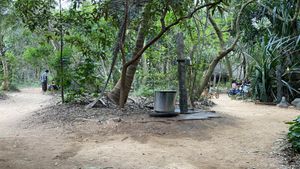 Handwashing area  at Sadhana Forest Seva Kitchen in Auroville