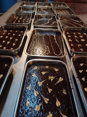 Chocolate dessert at Sadhana Forest Seva Kitchen in Auroville