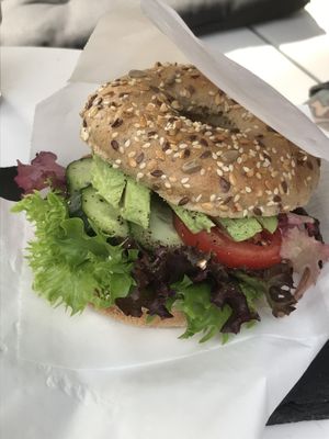 Vegan avocado bagel    at Robert Capa Café in Budapest
