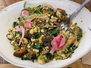Harvest tofu scramble bowl (vegan)  at NU Kitchen in Newburyport