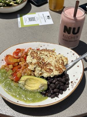 Cowboy tofu scramble and almond milk smoothie. Yum!   at NU Kitchen in Newburyport