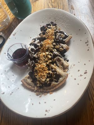 Blueberry mountain waffle w superfood fudge    at NU Kitchen in Newburyport