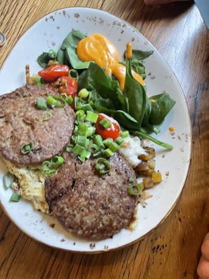 Hot and meatless breakfast plate  at NU Kitchen in Newburyport