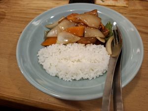 Sweet and sour tofu with rice + veggie at Heianraku in Takayama