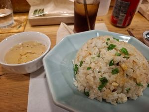 Fried rice with tofu and small bowl of soup at Heianraku in Takayama