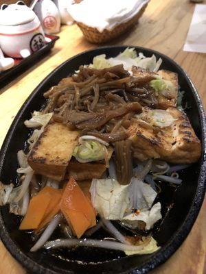 Grilled tofu with mushroom sauce  at Heianraku in Takayama