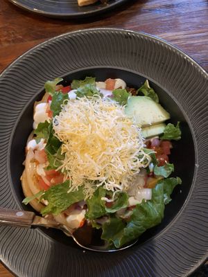 Vegetarian burrito bowl. The staff asked me if I wanted cheese and sour cream in my dish    at Verde  in Seoul