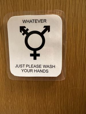 Cute bathroom sign   at Valkyrjan Bistro & Bar in Reykjavik