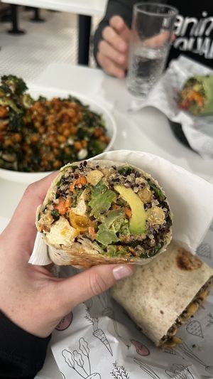 Delicious! I ordered the wrap and asked to add the marinated tofu to it, and it was just perfect.   at Pink Carrot in Boston