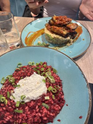 Beetroot risotto and couscous with eggplantt   at BAZA Food & Bar in Split