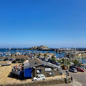 View over harbour at Crêpe Maison in Guernsey