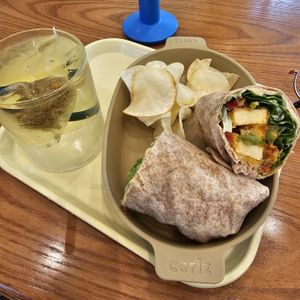 Tempeh Wrap and Chamomile Tea  at Cosmos Grocery Cafe in Seoul