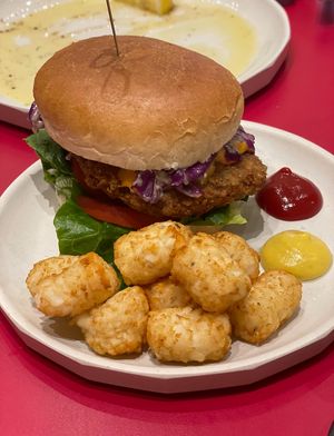Burgers and tater tots  at Cosmos Grocery Cafe in Seoul