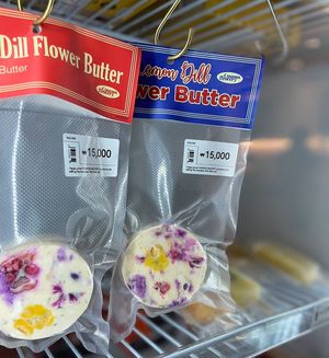 Home made vegan butter. Not sure they still make to sell  at Cosmos Grocery Cafe in Seoul