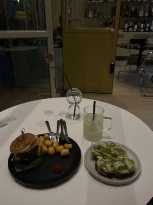Cucumber sandwich, Burger and lemon ade  at Cosmos Grocery Cafe in Seoul