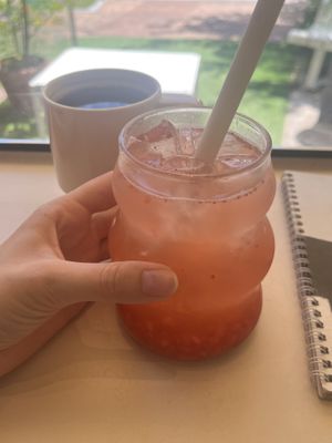 strawberry ade and coffee  at Cosmos Grocery Cafe in Seoul