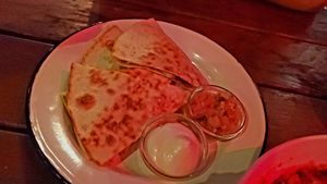 Quesadillas (sorry night photo). Very good except the cream that was too sweet. at EmmaPea Vegan Food and Bar in Berlin