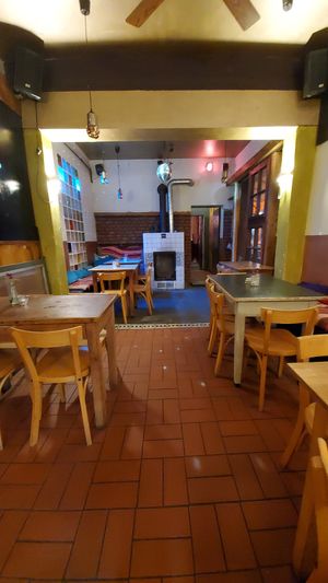 Part of the inside (night picture sorry) at EmmaPea Vegan Food and Bar in Berlin