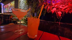 Drinks (sorry night picture) at EmmaPea Vegan Food and Bar in Berlin