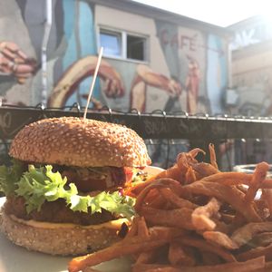 burger and street art!  at EmmaPea Vegan Food and Bar in Berlin