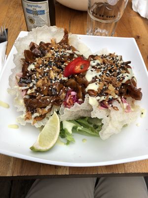 bbq “pulled pork” tacos delicious! at EmmaPea Vegan Food and Bar in Berlin